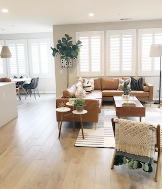 Plantation shutters in a living room